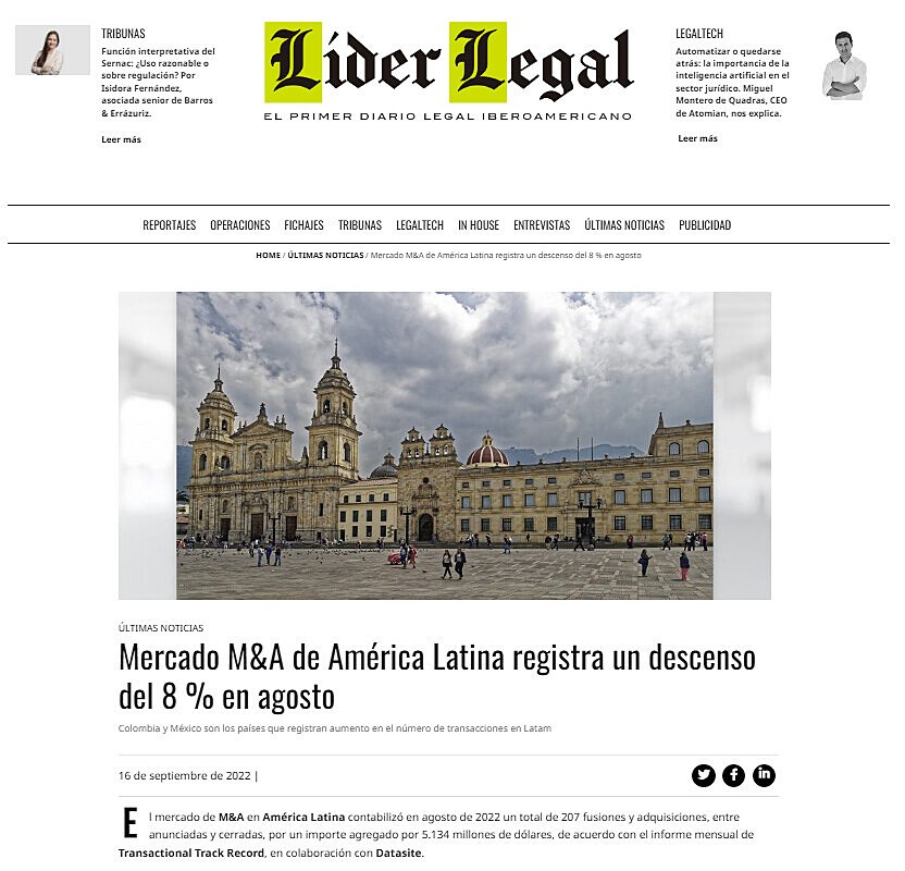 Mercado M&A de Amrica Latina registra un descenso del 8% en agosto